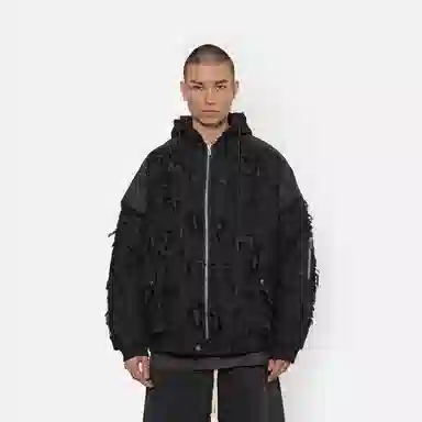 ARNODEFRANCE Burn Scar Distressed Hoodie Jacket Black