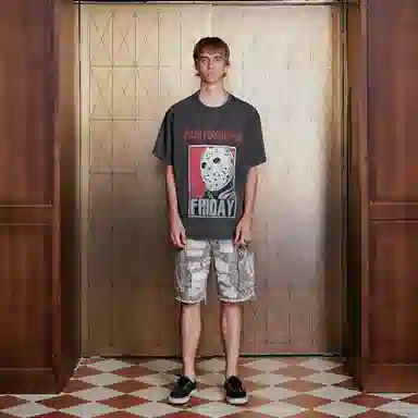 False Perception Mask Print Distressed T-Shirt