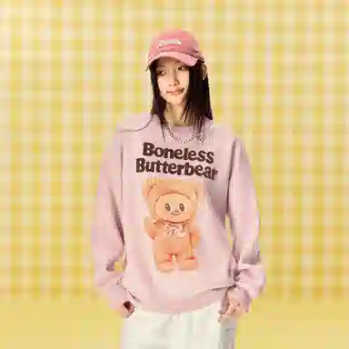 BONELESS Bear Print Long Sleeve Sweater