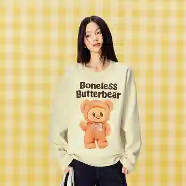 BONELESS Bear Print Long Sleeve Sweater