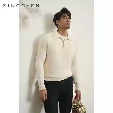 ZINGCHEN Herringbone Knit Polo Sweater