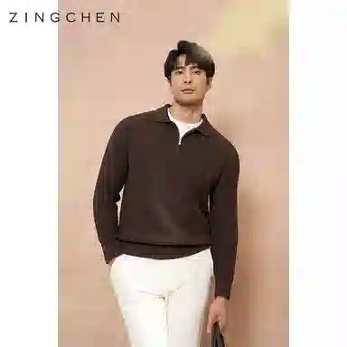 ZINGCHEN Herringbone Knit Polo Sweater
