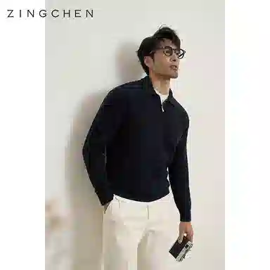 ZINGCHEN Herringbone Knit Polo Sweater