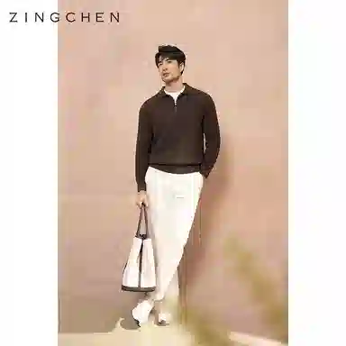 ZINGCHEN Herringbone Knit Polo Sweater