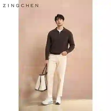 ZINGCHEN Herringbone Knit Polo Sweater