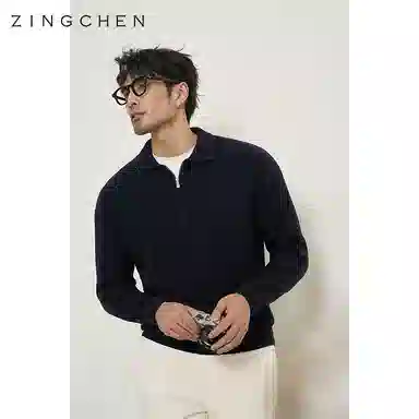 ZINGCHEN Herringbone Knit Polo Sweater