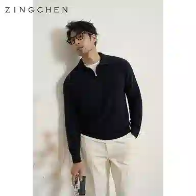 ZINGCHEN Herringbone Knit Polo Sweater