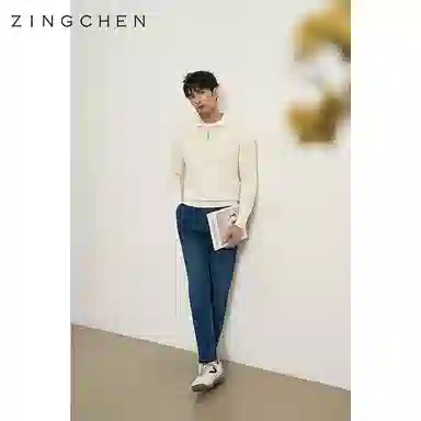 ZINGCHEN Herringbone Knit Polo Sweater