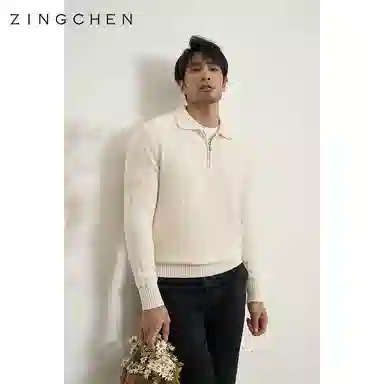 ZINGCHEN Herringbone Knit Polo Sweater