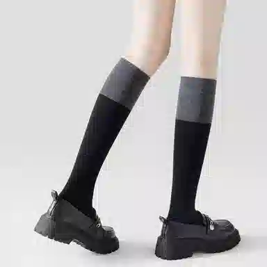 拾袜记 拼接长筒袜系列 休闲拼色过膝袜 女款