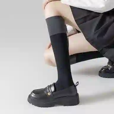 拾袜记 拼接长筒袜系列 休闲拼色过膝袜 女款