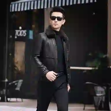 比利斯山羊 简约商务水貂领牛皮真皮皮衣 男女同款