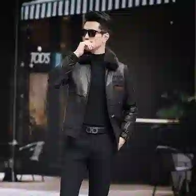 比利斯山羊 简约商务水貂领牛皮真皮皮衣 男女同款