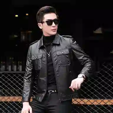 比利斯山羊 时尚简约翻领油蜡真皮皮衣 男女同款