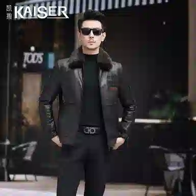 比利斯山羊 简约商务水貂领牛皮真皮皮衣 男女同款