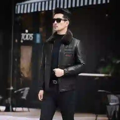 比利斯山羊 简约商务水貂领牛皮真皮皮衣 男女同款