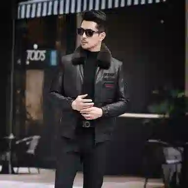 比利斯山羊 简约商务水貂领牛皮真皮皮衣 男女同款