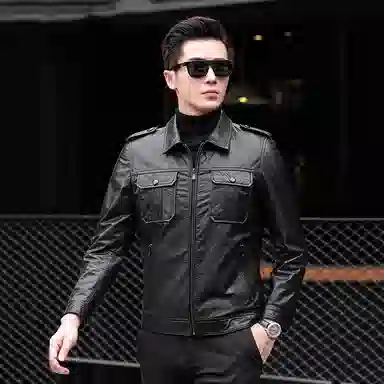 比利斯山羊 时尚简约翻领油蜡真皮皮衣 男女同款