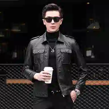 比利斯山羊 时尚简约翻领油蜡真皮皮衣 男女同款