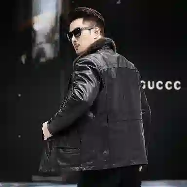 比利斯山羊 水貂毛领商务休闲真皮皮衣 男女同款