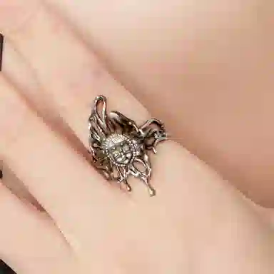 QUANDO Black Butterfly Silver Ring Adjustable