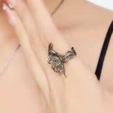 QUANDO Black Butterfly Silver Ring Adjustable