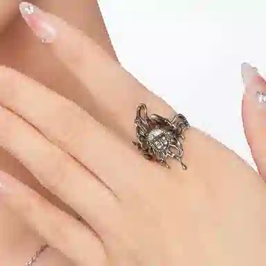 QUANDO Black Butterfly Silver Ring Adjustable