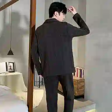 兰缪 秋冬季纯棉男生睡衣 气质高级感 可外穿 家居套装  男款  黑色