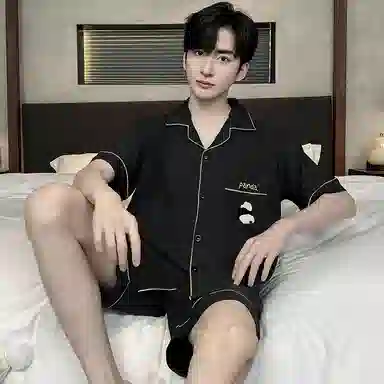 兰缪 简约休闲翻领短袖上衣松紧腰短裤睡衣套装 男款 黑色