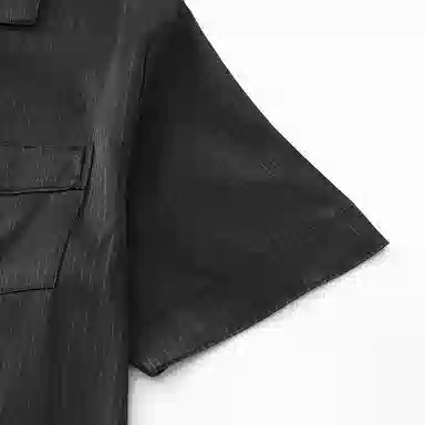 兰缪 简约亲肤舒适透气纯色翻领开衫短袖休闲可外穿家居服短裤长裤睡衣套装 男款 黑色