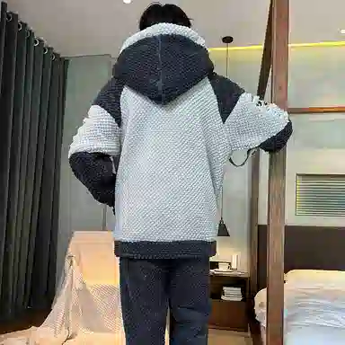 兰缪 秋冬季珊瑚绒睡衣 加厚加绒家居服 家居套装  男款  黑色