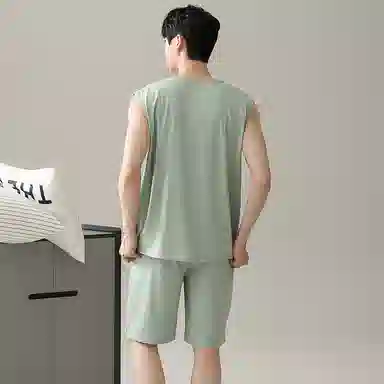 兰缪 撞色圆领无袖背心中腰裤子睡衣套装 男款 灰色