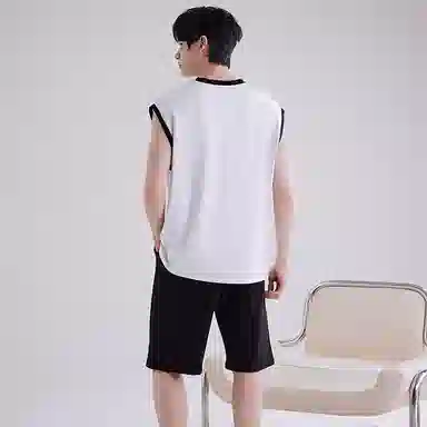 兰缪 撞色圆领无袖背心中腰裤子睡衣套装 男款 灰色