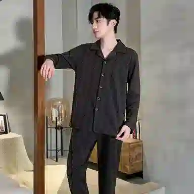 兰缪 秋冬季纯棉男生睡衣 气质高级感 可外穿 家居套装  男款  黑色