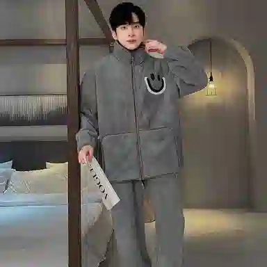 兰缪 秋冬季珊瑚绒男生睡衣 学生宿舍运动休闲加厚加绒家居服可外穿 家居套装  男款  白色