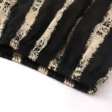 兰缪 简约亲肤舒适透气条纹翻领开衫短袖休闲可外穿家居服短裤长裤三件套睡衣套装 男款 黑色