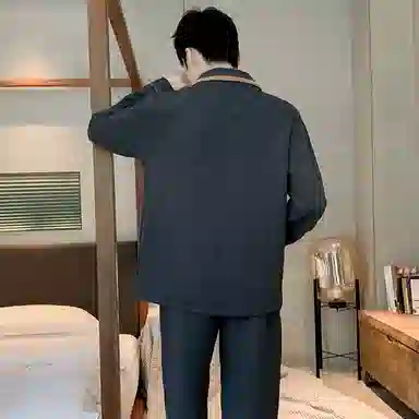 兰缪 秋冬季空气棉男生睡衣 三层夹层可外穿 家居套装  男款  黑色