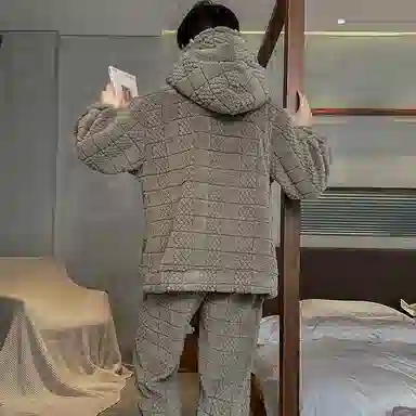 兰缪 秋冬季珊瑚绒睡衣 加厚加绒家居服 家居套装  男款  黑色