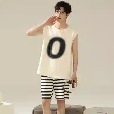 兰缪 撞色圆领无袖背心中腰裤子睡衣套装 男款 灰色