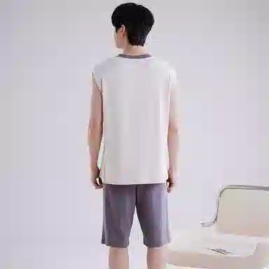 兰缪 撞色圆领无袖背心中腰裤子睡衣套装 男款 灰色
