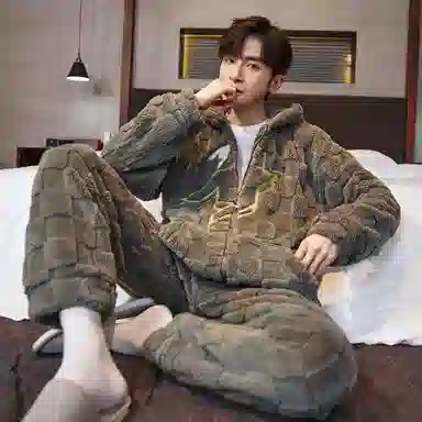 兰缪 秋冬季珊瑚绒睡衣 加厚加绒家居服 家居套装  男款  黑色