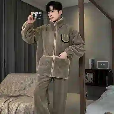 兰缪 秋冬季珊瑚绒男生睡衣 学生宿舍运动休闲加厚加绒家居服可外穿 家居套装  男款  白色