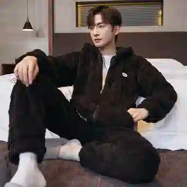 兰缪 秋冬季珊瑚绒睡衣 加厚加绒家居服 家居套装  男款  黑色