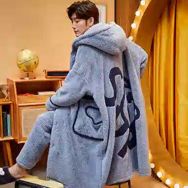 兰缪 秋冬季珊瑚绒男生 睡衣 卡通大象加厚加绒可外穿家居服睡衣套装 男款 黑色