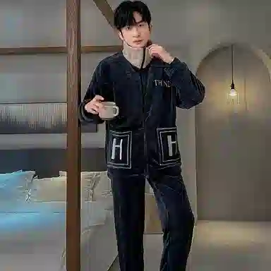 LAMIU Coral Fleece Pajama Set Blue Black