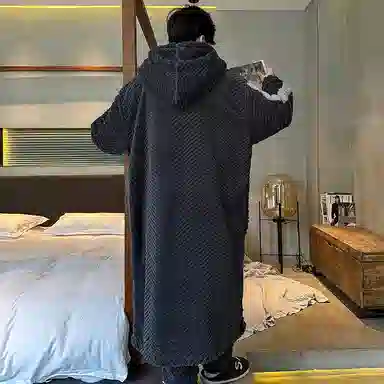 兰缪 秋冬季珊瑚绒男生 睡衣 卡通大象加厚加绒可外穿家居服睡衣套装 男款 黑色