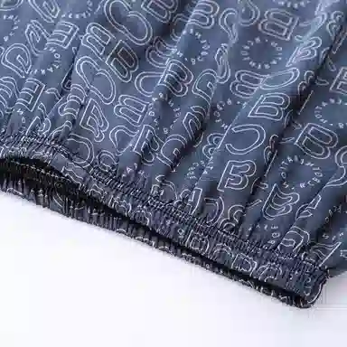 兰缪 简约亲肤舒适透气翻领开衫短袖休闲可外穿满印字母短裤长裤睡衣套装 男款 深蓝色