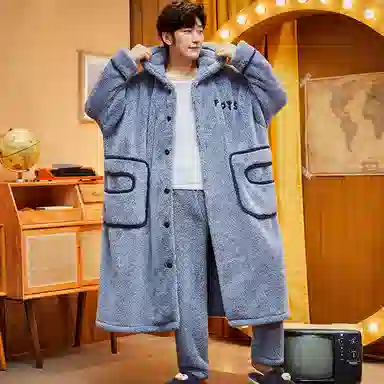 兰缪 秋冬季珊瑚绒男生 睡衣 卡通大象加厚加绒可外穿家居服睡衣套装 男款 黑色