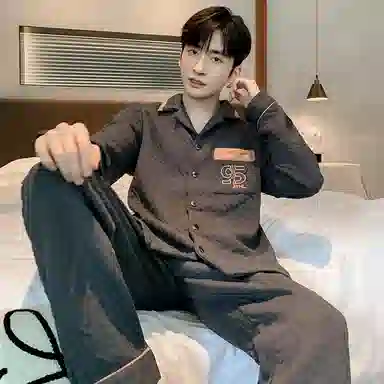 兰缪 秋冬季空气棉男生睡衣 三层夹层可外穿 家居套装  男款  黑色