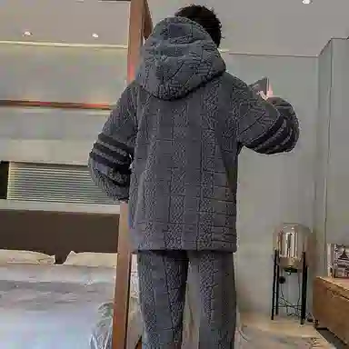 兰缪 秋冬季珊瑚绒睡衣 加厚加绒家居服 家居套装  男款  黑色